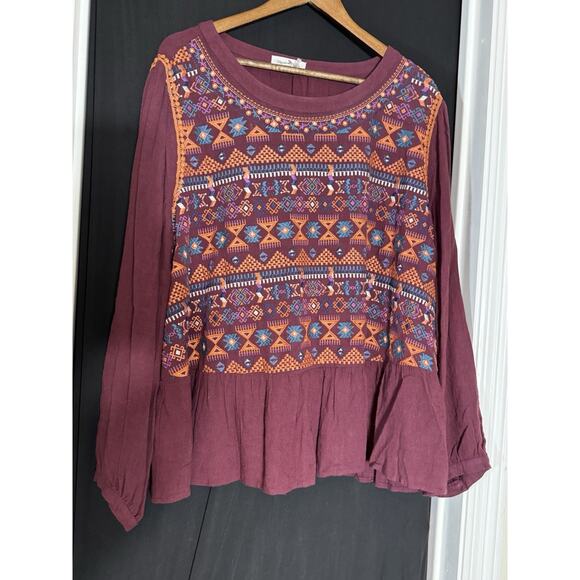 Perfectly Priscilla Women's Embroidered Floral Tunic Top Boho Multicolor Size 2X - Picture 5 of 10